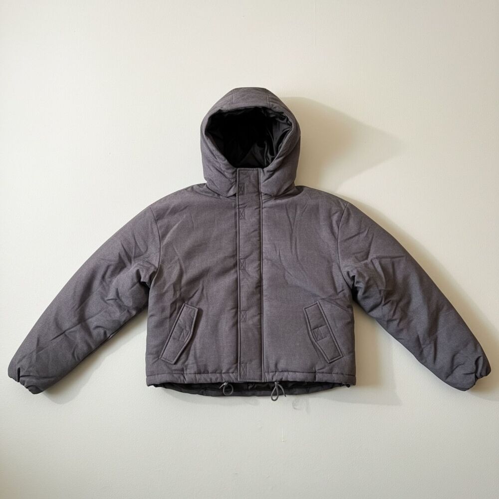 ASOS DESIGN Men's Puffer Jacket Hooded Medium Gray M 40in Chest